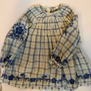Lalli Kids Plaid Dress with Blue Floral Embroidery